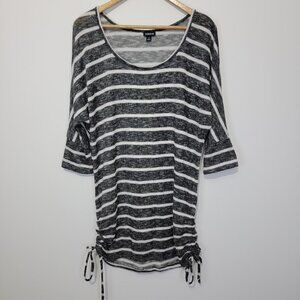 Torrid Striped Side Tie Tunic Top Sz 1X Lightweight Ruched 3/4 Sleeve Scoop Neck